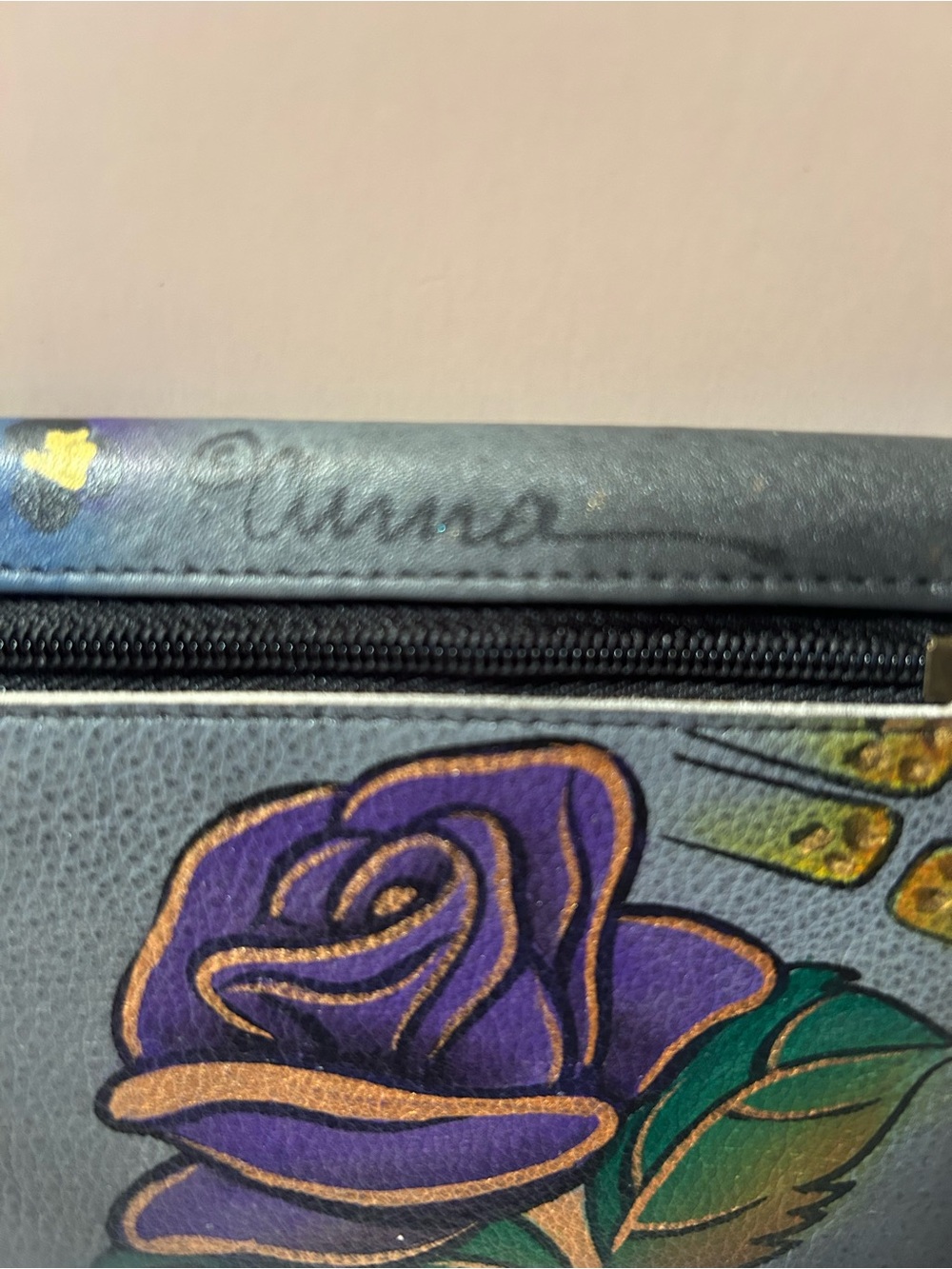 Anna by Anuschka Hand-Painted Floral Leather Wallet in Multi-Color - Picture 4 of 6